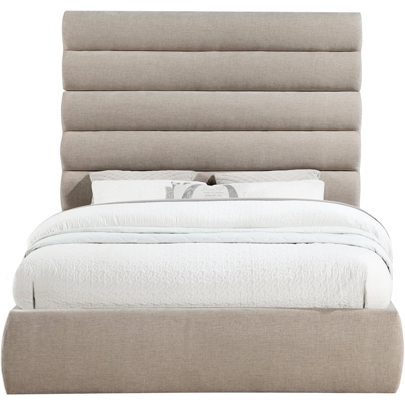 Meridian Furniture Adam Beige Chenille Fabric Queen Bed