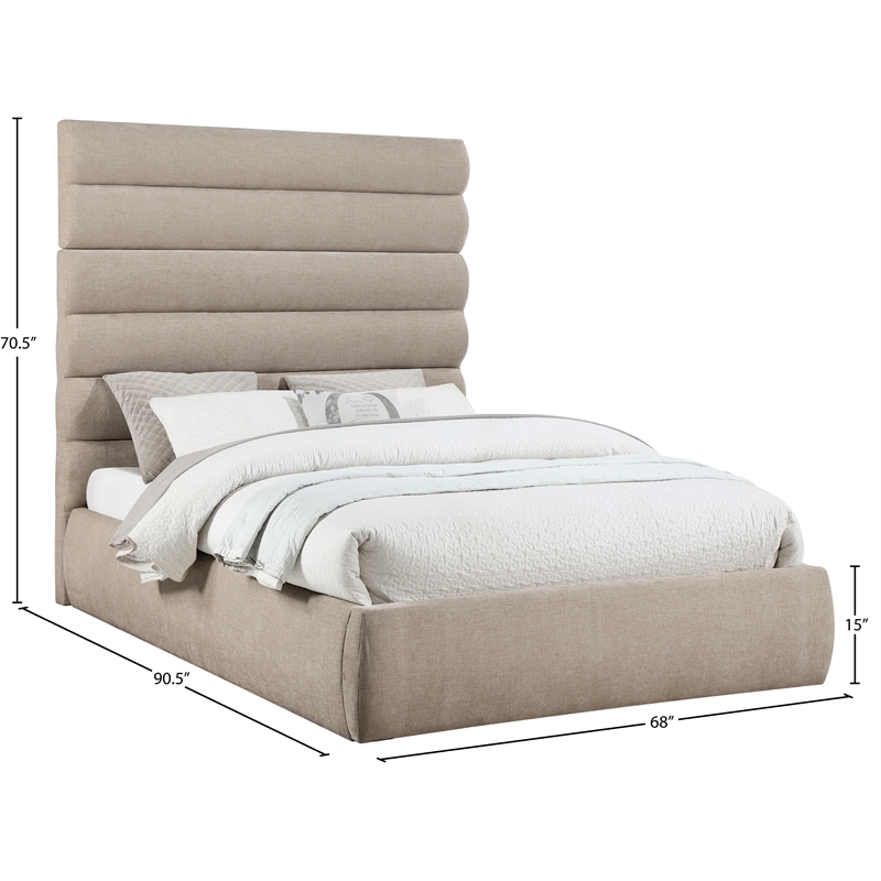 Meridian Furniture Adam Beige Chenille Fabric Queen Bed