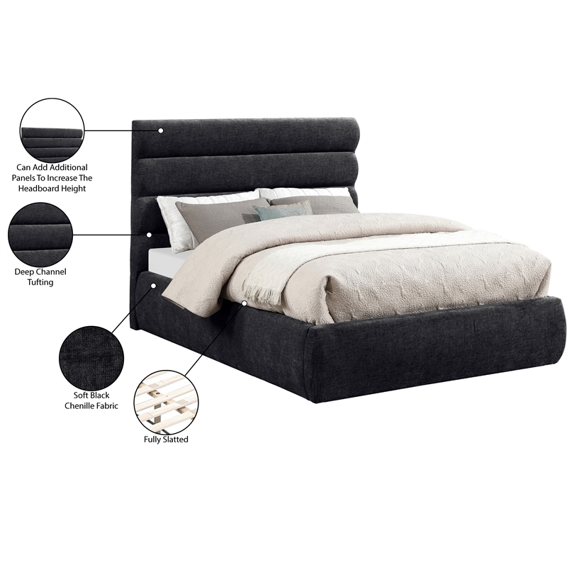 Meridian Furniture Adam Black Chenille Fabric Full Bed
