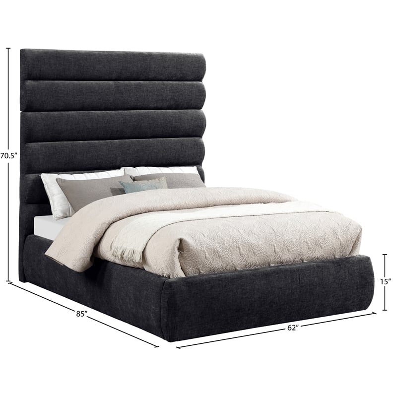 Meridian Furniture Adam Black Chenille Fabric Full Bed