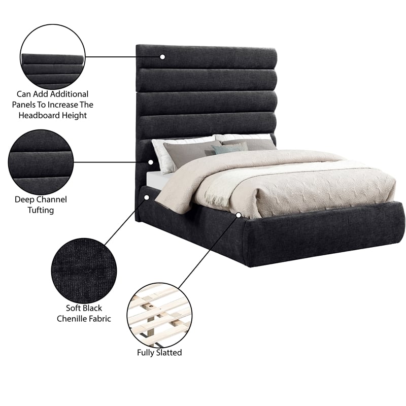 Meridian Furniture Adam Black Chenille Fabric Full Bed