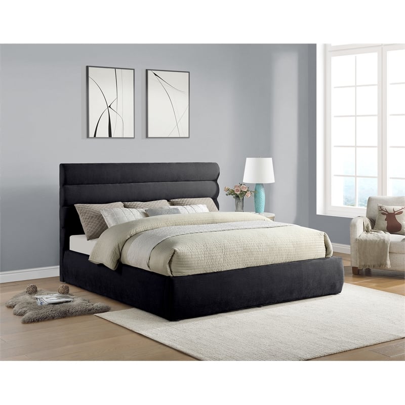 Meridian Furniture Adam Black Chenille Fabric King Bed