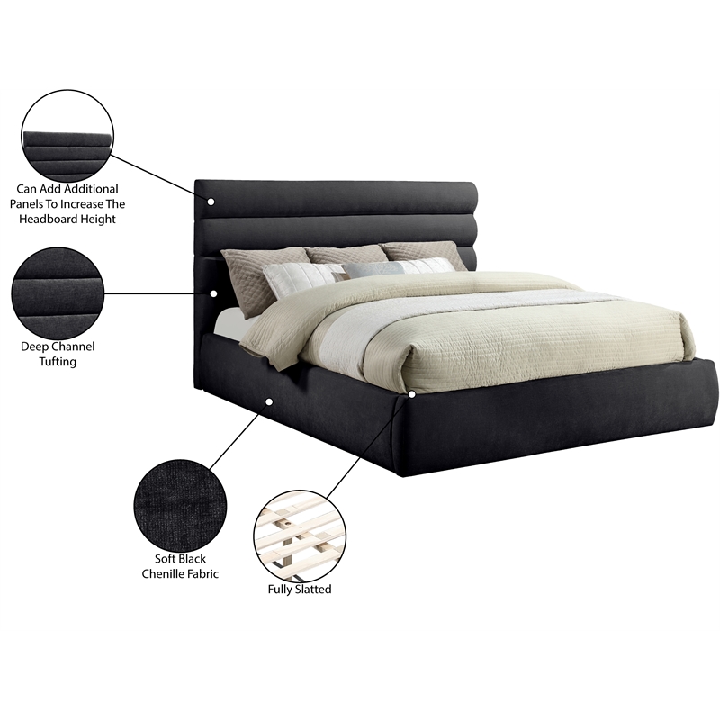 Meridian Furniture Adam Black Chenille Fabric King Bed
