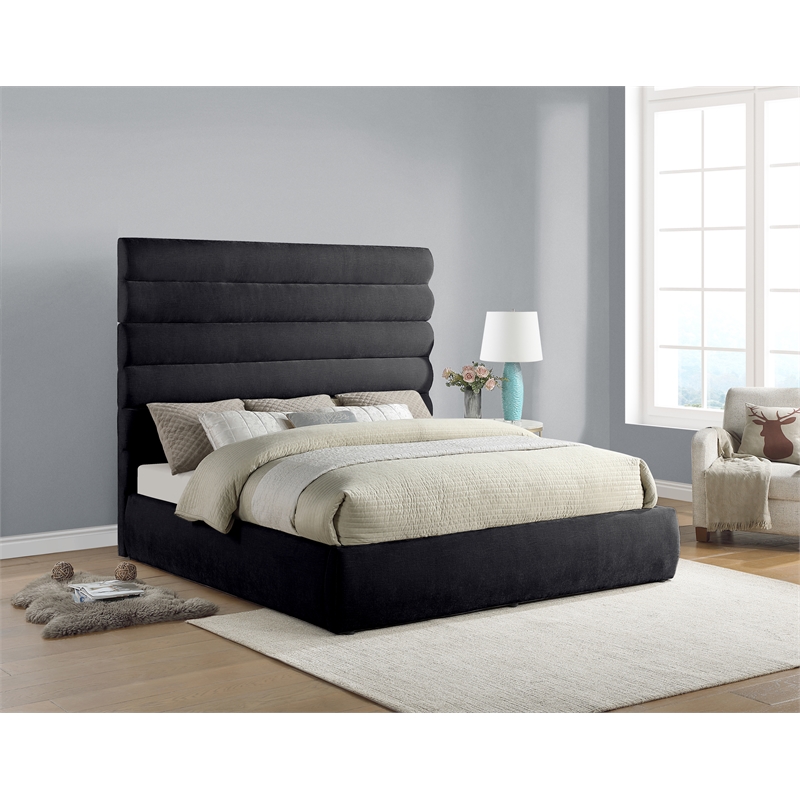 Meridian Furniture Adam Black Chenille Fabric King Bed