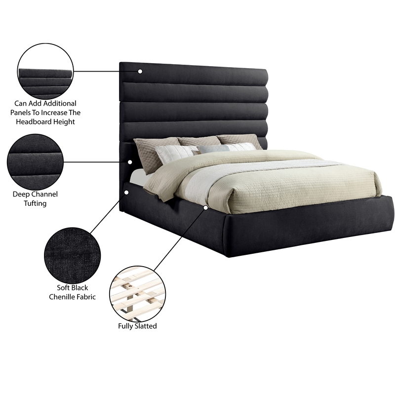 Meridian Furniture Adam Black Chenille Fabric King Bed