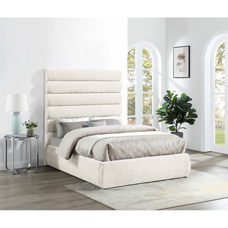 Meridian Furniture Adam Cream Chenille Fabric Full Bed