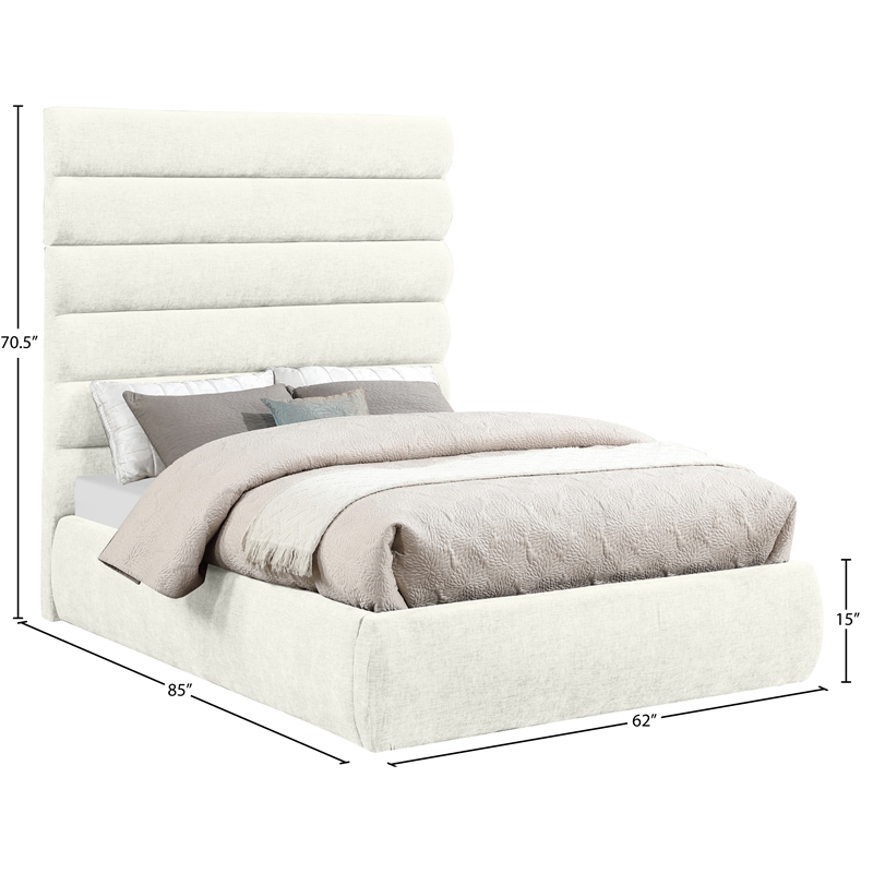 Meridian Furniture Adam Cream Chenille Fabric Full Bed