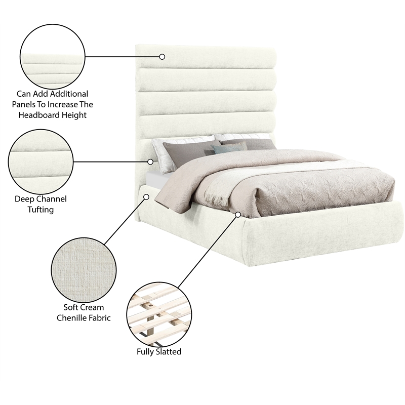 Meridian Furniture Adam Cream Chenille Fabric Full Bed