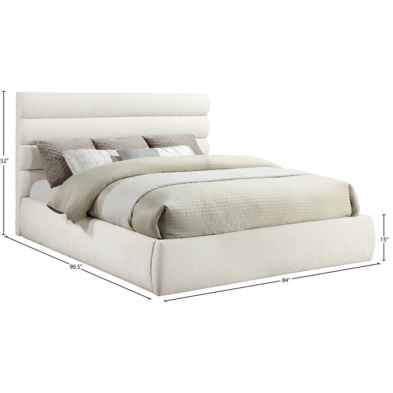 Meridian Furniture Adam Cream Chenille Fabric King Bed