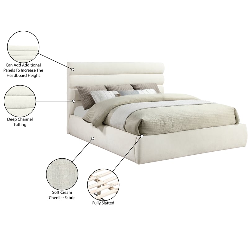 Meridian Furniture Adam Cream Chenille Fabric King Bed