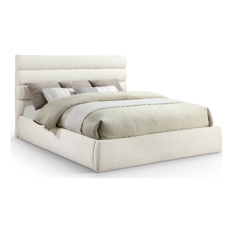 Meridian Furniture Adam Cream Chenille Fabric King Bed