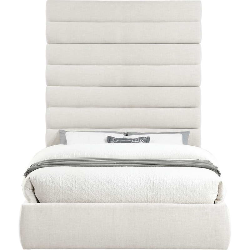 Meridian Furniture Adam Cream Linen Textured Fabric Queen Bed