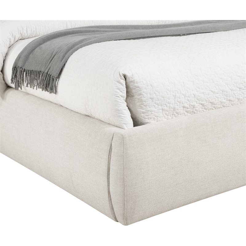 Meridian Furniture Adam Cream Linen Textured Fabric Queen Bed