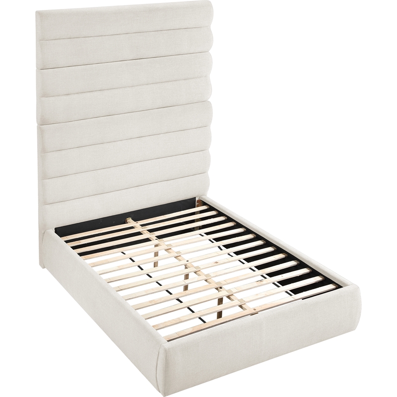 Meridian Furniture Adam Cream Linen Textured Fabric Queen Bed