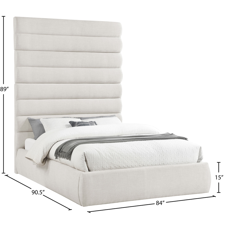 Meridian Furniture Adam Cream Linen Textured Fabric Queen Bed