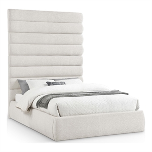Meridian Furniture Adam Cream Linen Textured Fabric Queen Bed