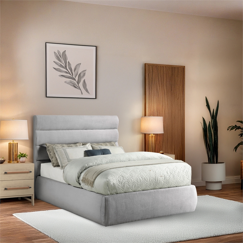 Meridian Furniture Adam Grey Linen Textured Fabric Full Bed