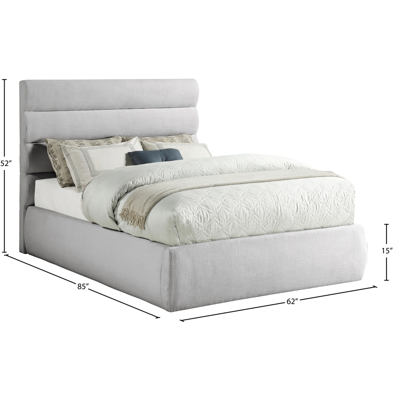 Meridian Furniture Adam Grey Linen Textured Fabric Full Bed