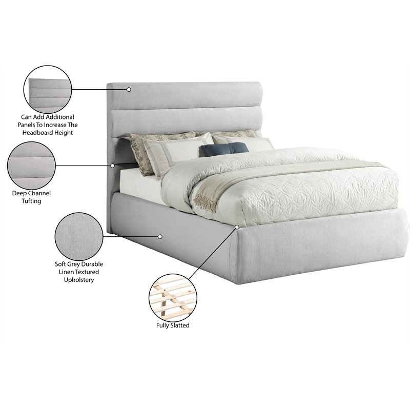 Meridian Furniture Adam Grey Linen Textured Fabric Full Bed