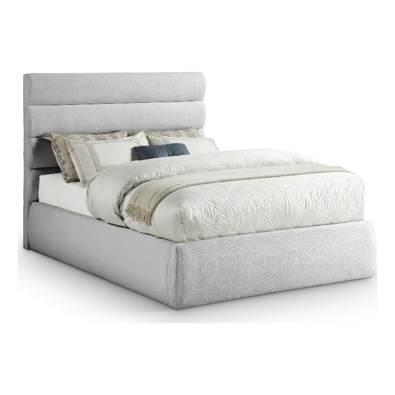 Meridian Furniture Adam Grey Linen Textured Fabric Full Bed