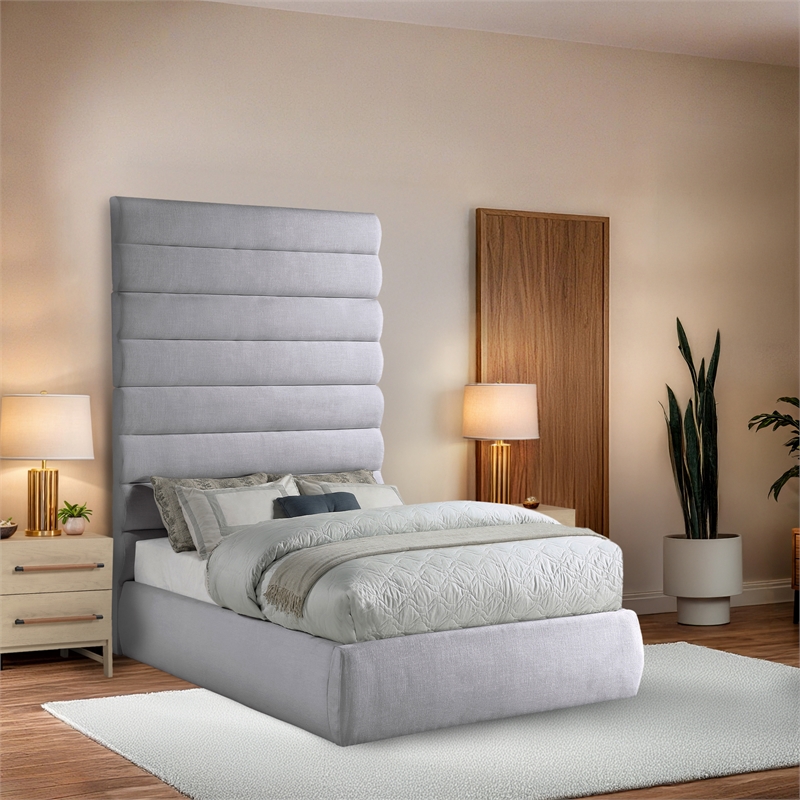 Meridian Furniture Adam Grey Linen Textured Fabric Full Bed