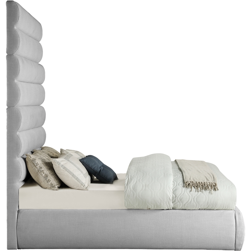 Meridian Furniture Adam Grey Linen Textured Fabric Full Bed