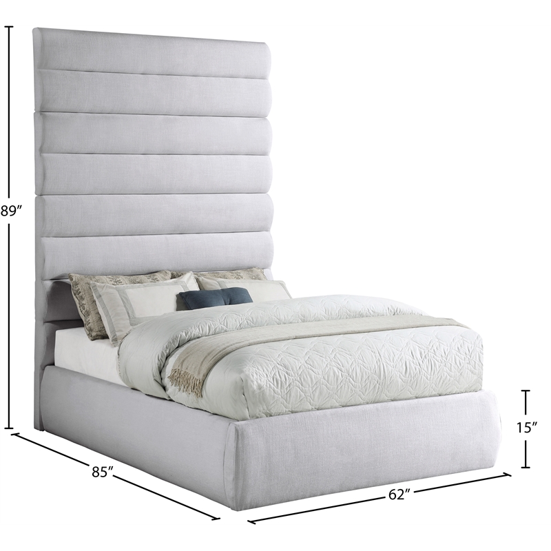 Meridian Furniture Adam Grey Linen Textured Fabric Full Bed