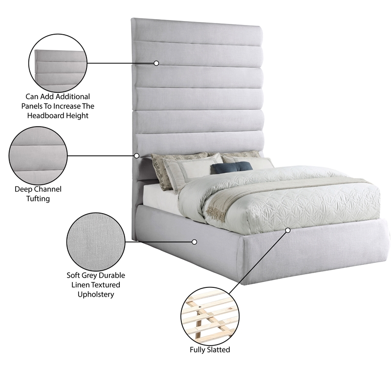 Meridian Furniture Adam Grey Linen Textured Fabric Full Bed