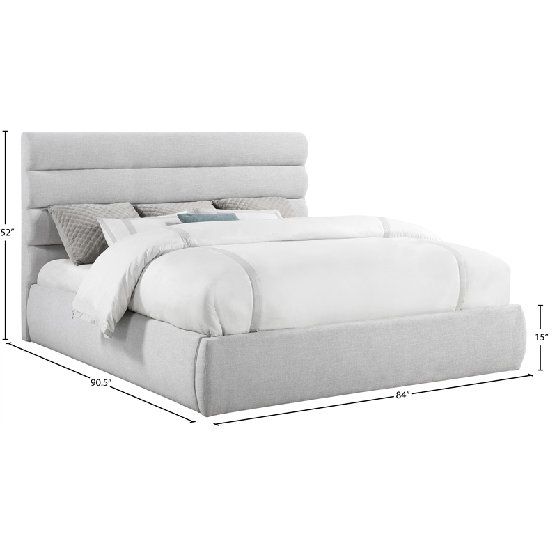 Meridian Furniture Adam Grey Linen Textured Fabric King Bed