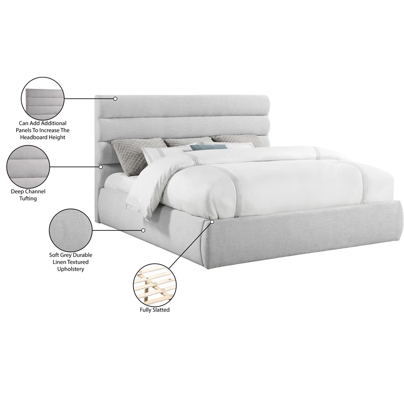 Meridian Furniture Adam Grey Linen Textured Fabric King Bed