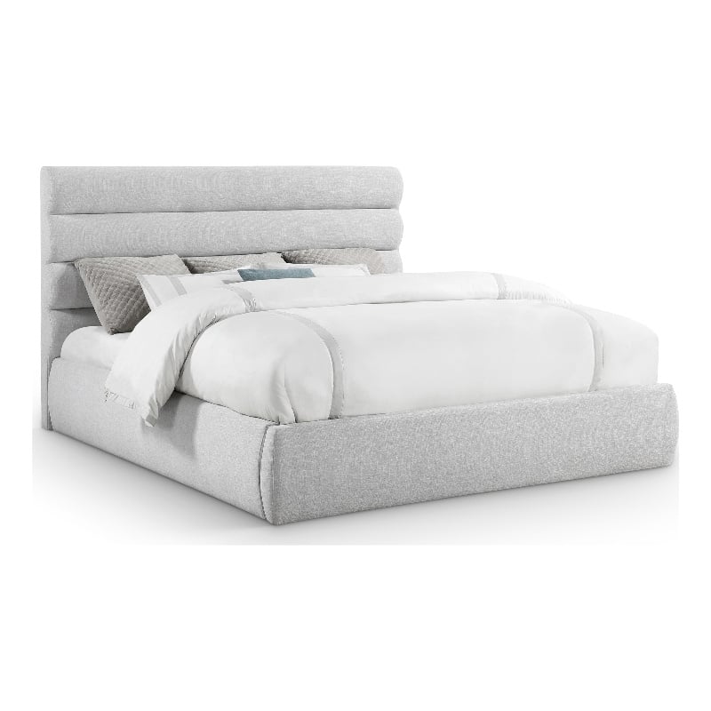 Meridian Furniture Adam Grey Linen Textured Fabric King Bed