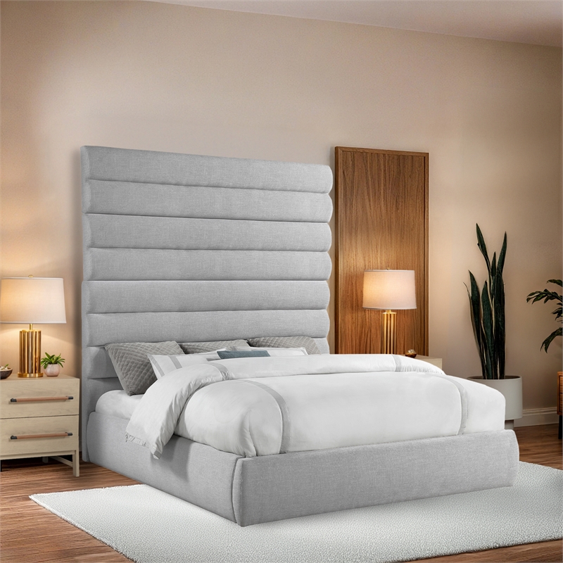 Meridian Furniture Adam Grey Linen Textured Fabric King Bed