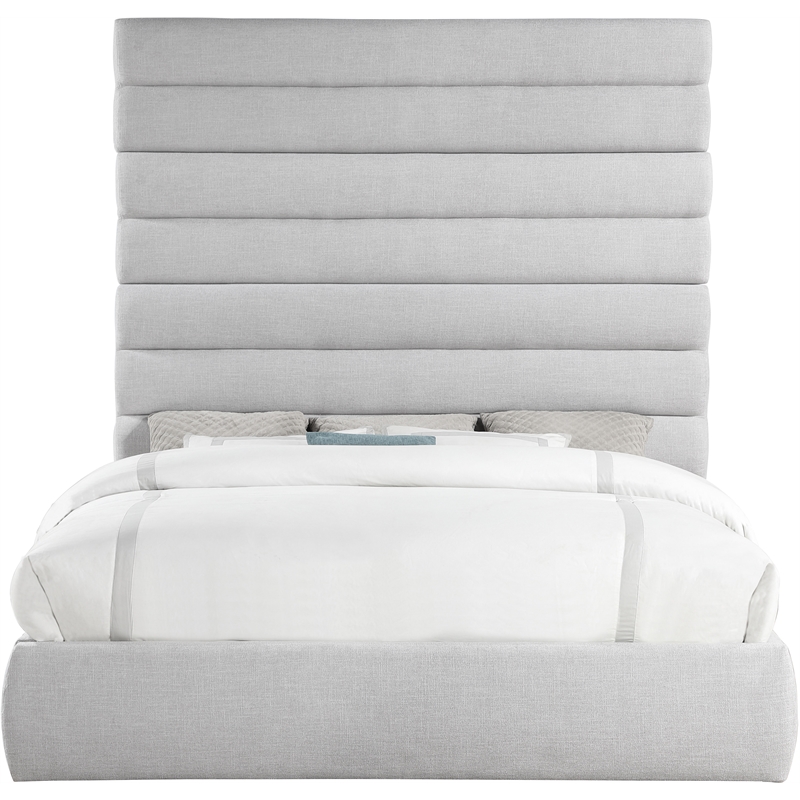 Meridian Furniture Adam Grey Linen Textured Fabric King Bed