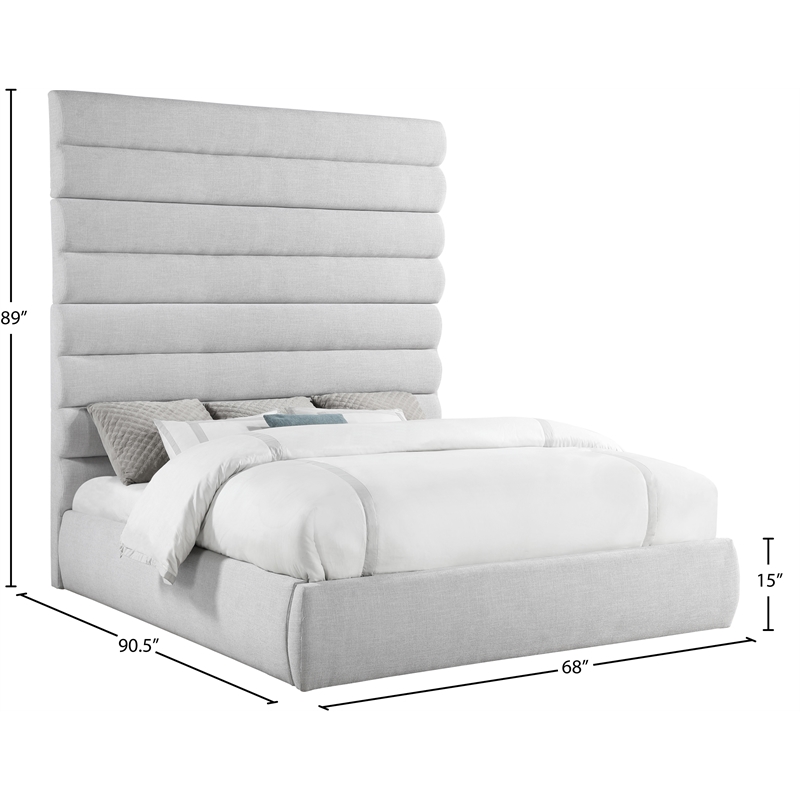 Meridian Furniture Adam Grey Linen Textured Fabric King Bed