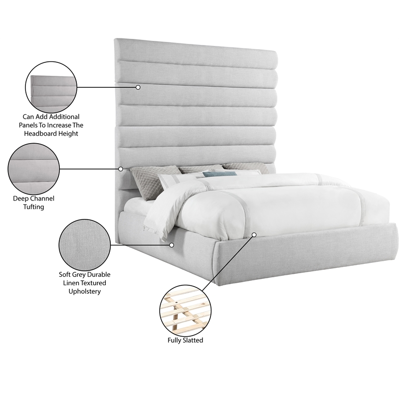 Meridian Furniture Adam Grey Linen Textured Fabric King Bed