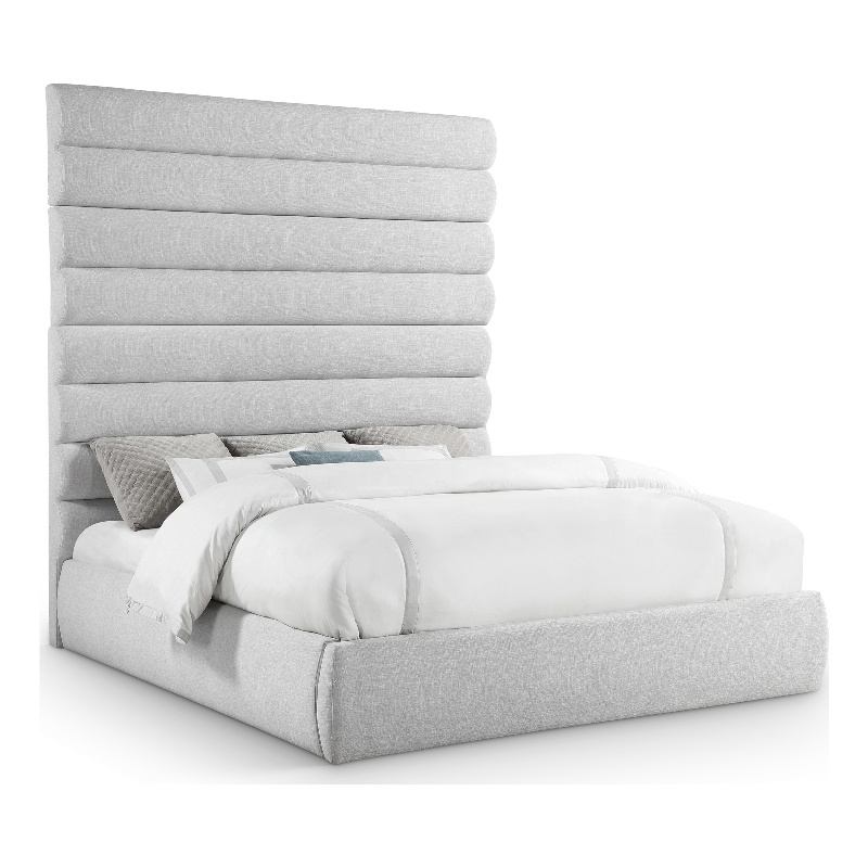 Meridian Furniture Adam Grey Linen Textured Fabric King Bed