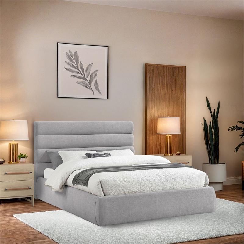 Meridian Furniture Adam Grey Linen Textured Fabric Queen Bed
