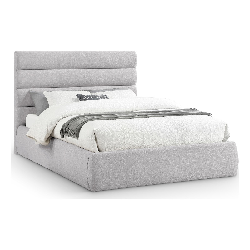 Meridian Furniture Adam Grey Linen Textured Fabric Queen Bed
