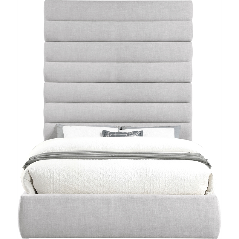 Meridian Furniture Adam Grey Linen Textured Fabric Queen Bed