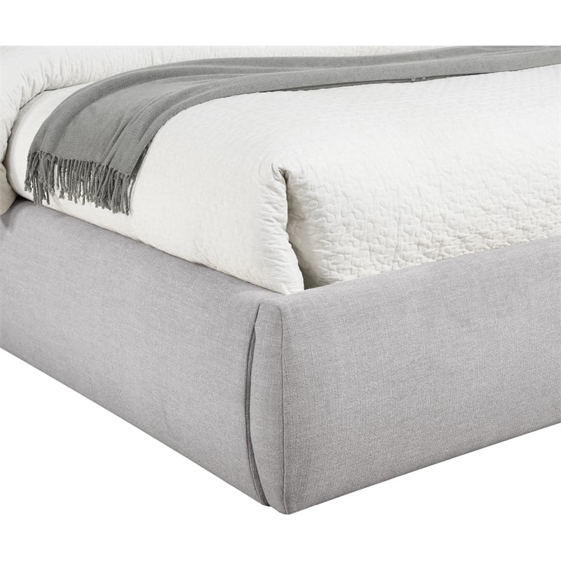 Meridian Furniture Adam Grey Linen Textured Fabric Queen Bed