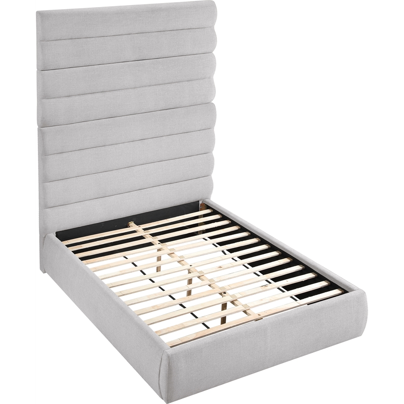 Meridian Furniture Adam Grey Linen Textured Fabric Queen Bed