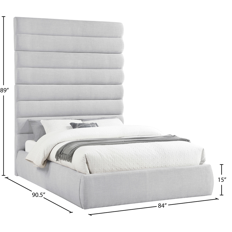 Meridian Furniture Adam Grey Linen Textured Fabric Queen Bed