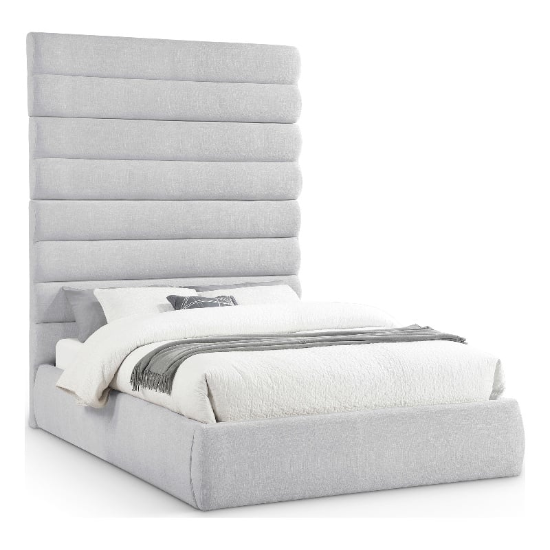 Meridian Furniture Adam Grey Linen Textured Fabric Queen Bed