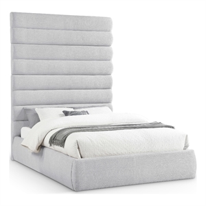 Meridian Furniture Adam Grey Linen Textured Fabric Queen Bed