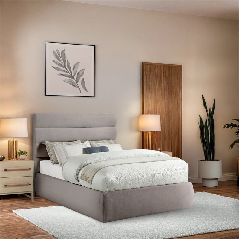 Meridian Furniture Adam Taupe Linen Textured Fabric Full Bed