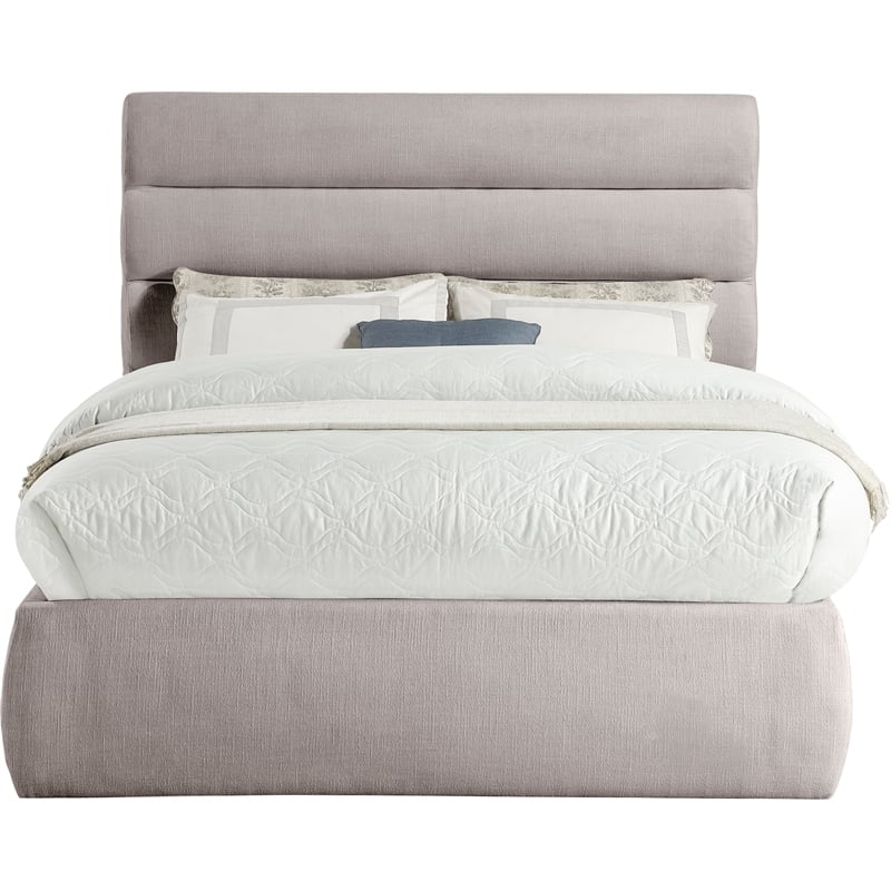 Meridian Furniture Adam Taupe Linen Textured Fabric Full Bed