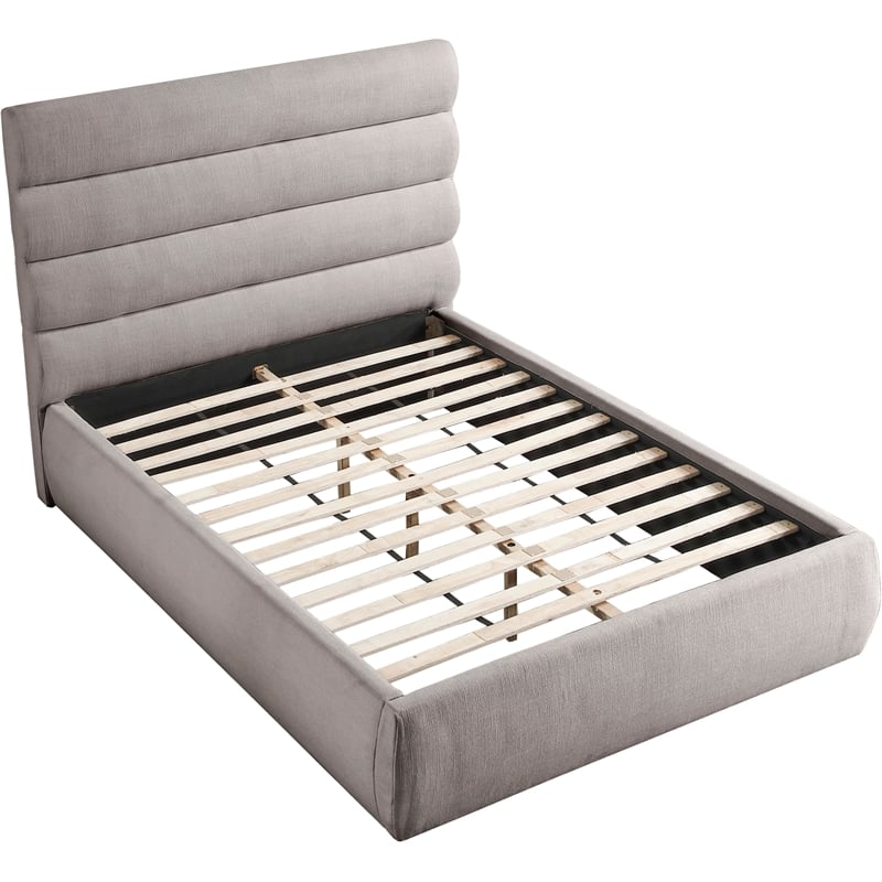 Meridian Furniture Adam Taupe Linen Textured Fabric Full Bed