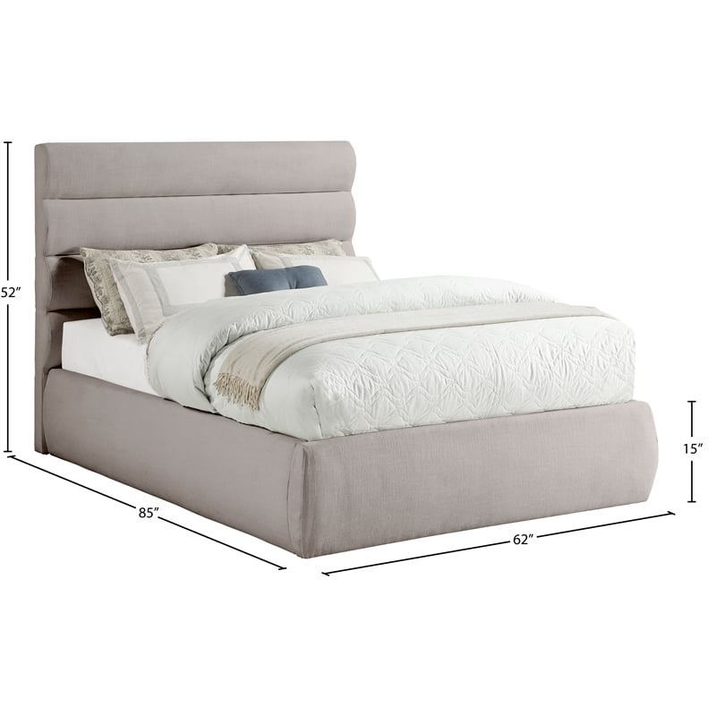 Meridian Furniture Adam Taupe Linen Textured Fabric Full Bed