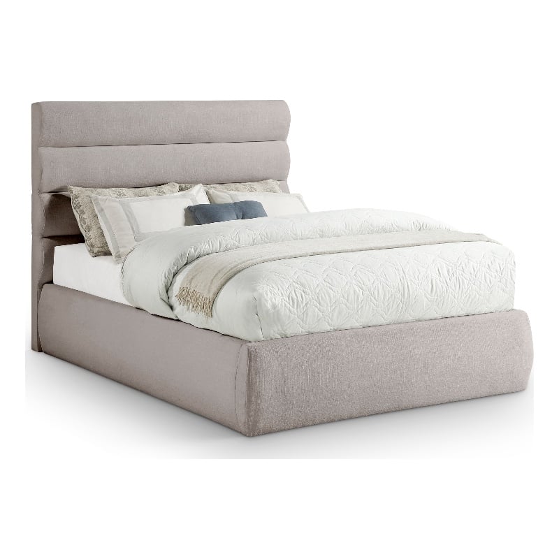 Meridian Furniture Adam Taupe Linen Textured Fabric Full Bed