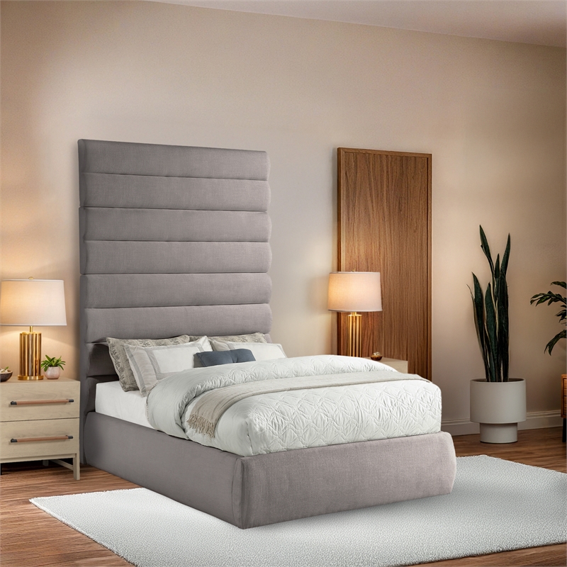 Meridian Furniture Adam Taupe Linen Textured Fabric Full Bed